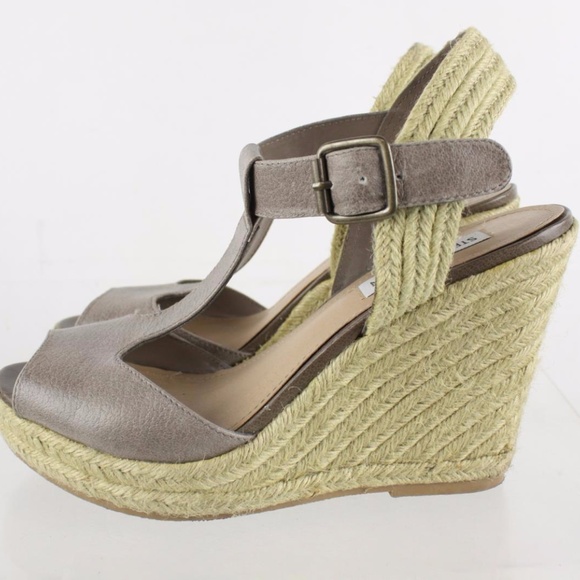 Steve Madden Leather T Strap Wedge Sandals - Picture 4 of 6
